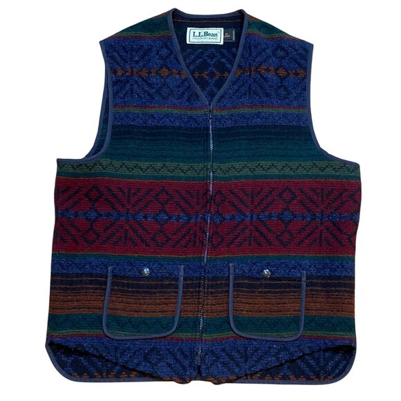 Vintage L.L.Bean‎ Freeport Maine Mens Wool Blend Southwestern Fair Isle Zip Vest